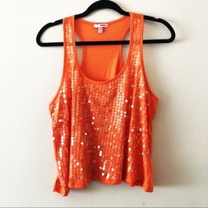 ⬇️ Bongo Racerback Tank Top.Orange Sequins.Size Lg